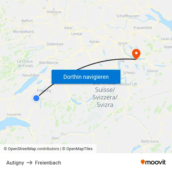Autigny to Freienbach map