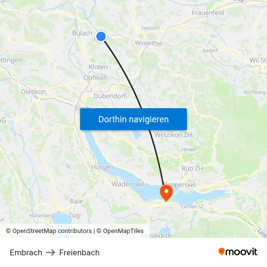 Embrach to Freienbach map