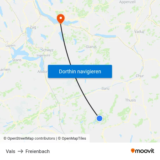 Vals to Freienbach map