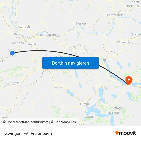 Zwingen to Freienbach map
