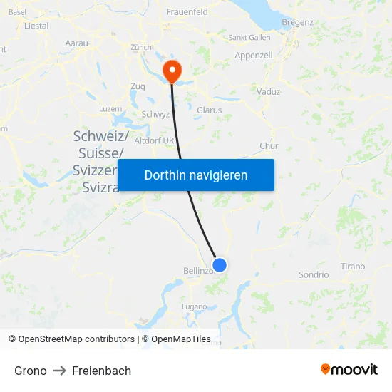 Grono to Freienbach map