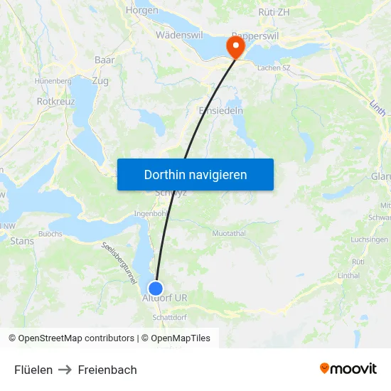 Flüelen to Freienbach map