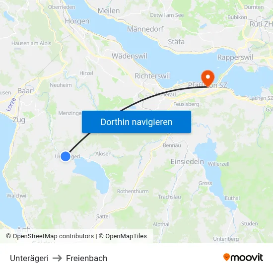 Unterägeri to Freienbach map