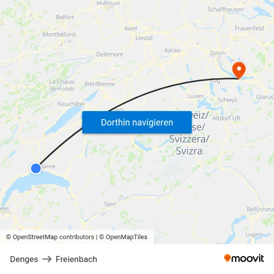 Denges to Freienbach map