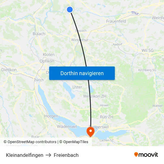 Kleinandelfingen to Freienbach map