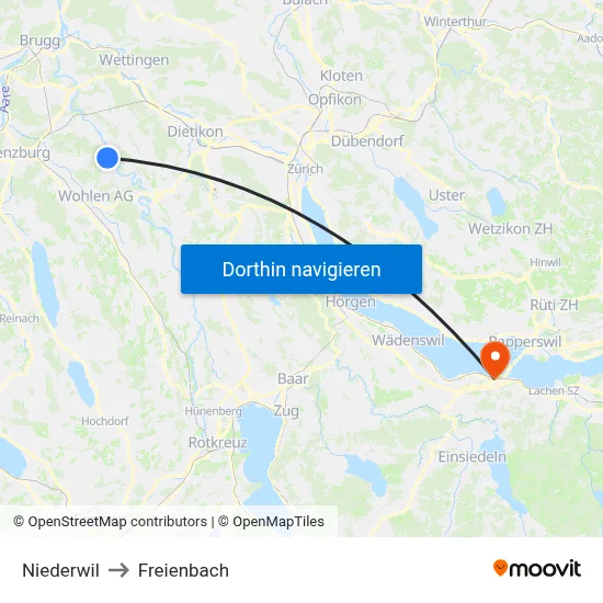 Niederwil to Freienbach map