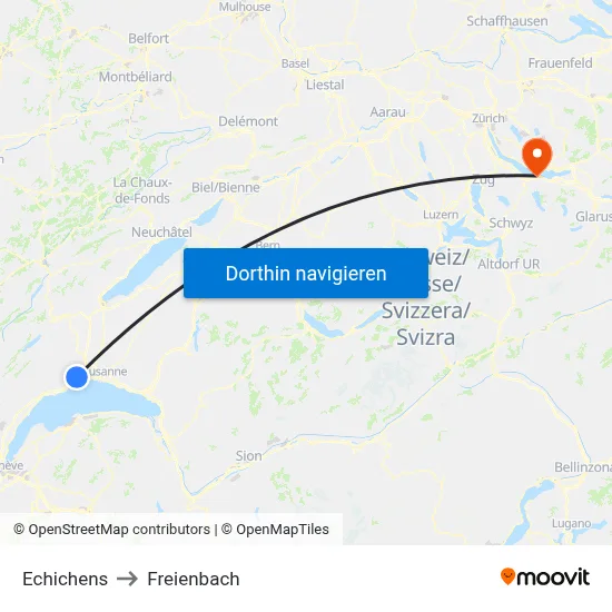 Echichens to Freienbach map