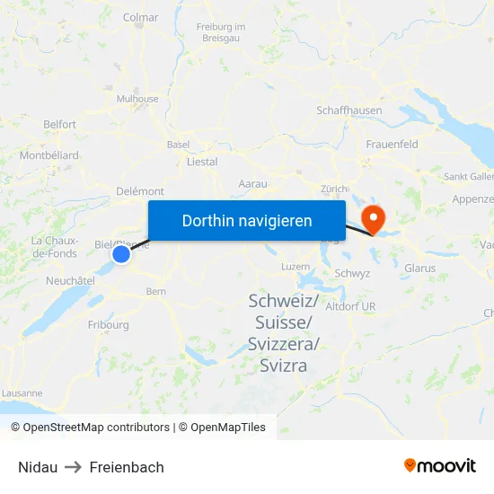 Nidau to Freienbach map