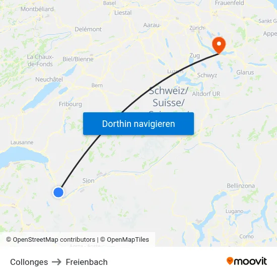 Collonges to Freienbach map