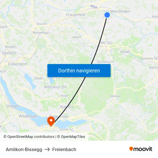 Amlikon-Bissegg to Freienbach map