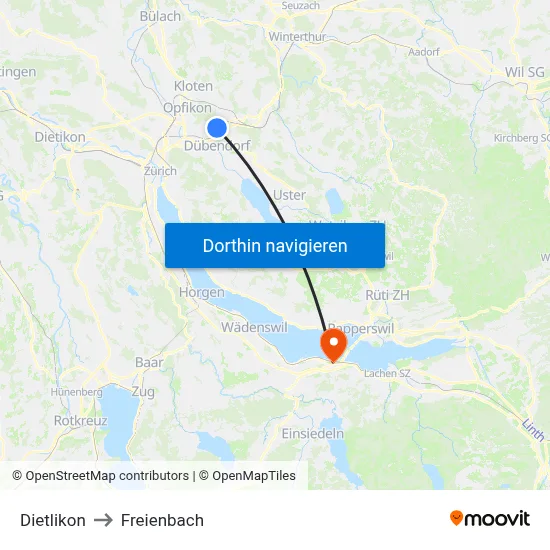 Dietlikon to Freienbach map
