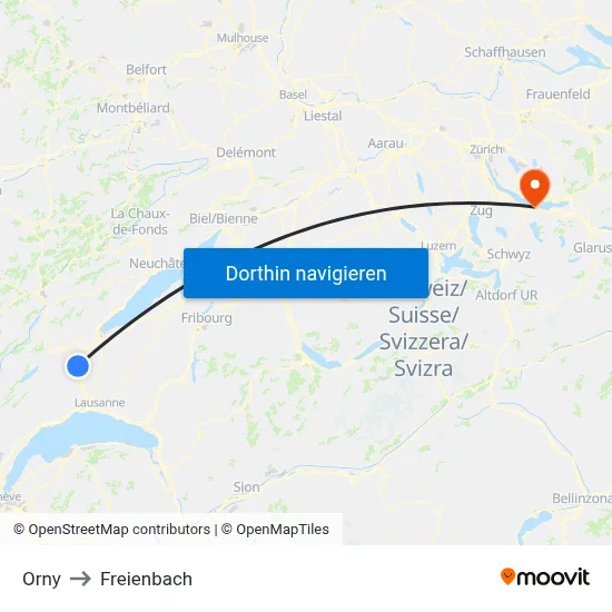 Orny to Freienbach map
