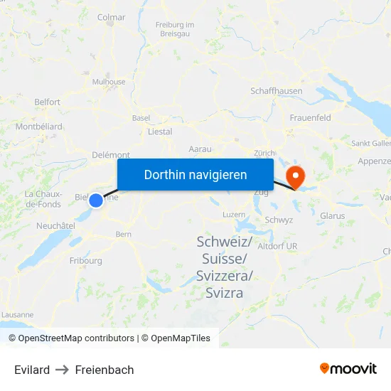 Evilard to Freienbach map