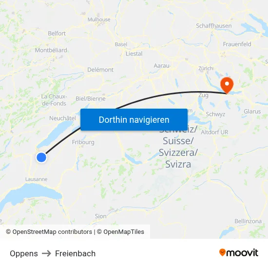 Oppens to Freienbach map