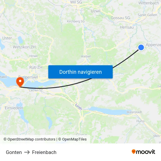Gonten to Freienbach map