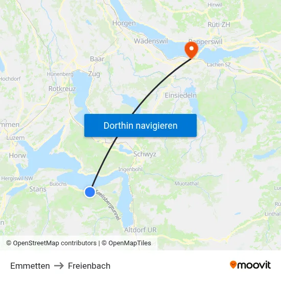 Emmetten to Freienbach map