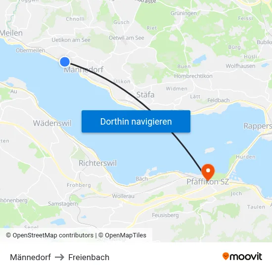 Männedorf to Freienbach map
