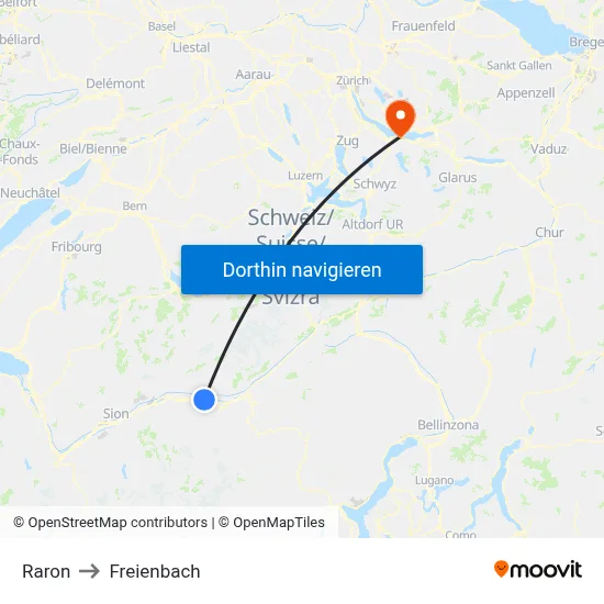 Raron to Freienbach map