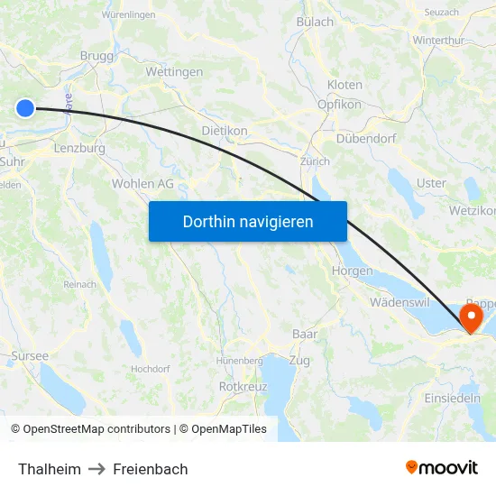 Thalheim to Freienbach map