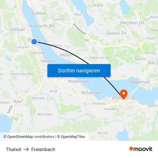 Thalwil to Freienbach map