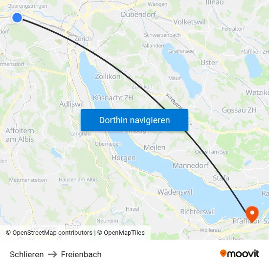 Schlieren to Freienbach map