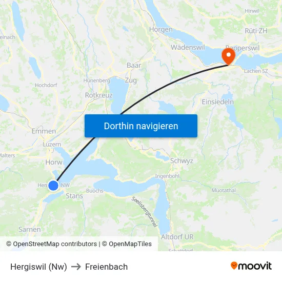 Hergiswil (Nw) to Freienbach map