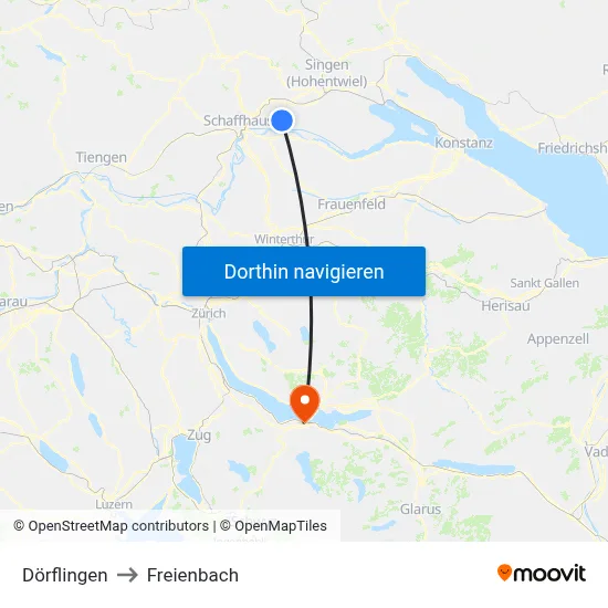 Dörflingen to Freienbach map