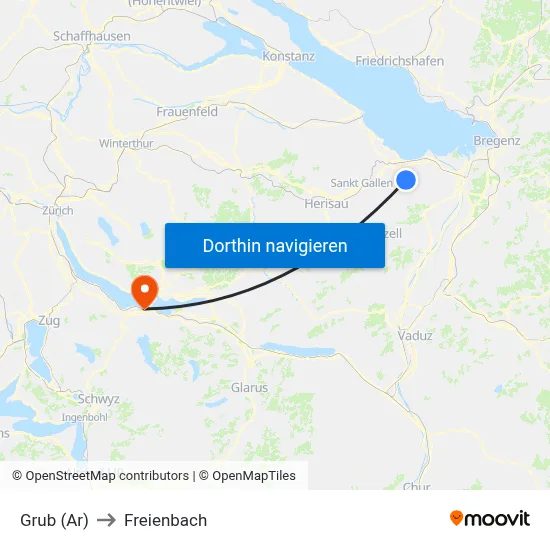 Grub (Ar) to Freienbach map