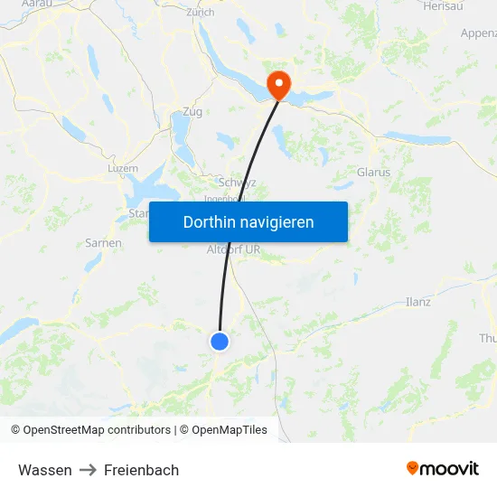 Wassen to Freienbach map