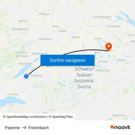 Payerne to Freienbach map