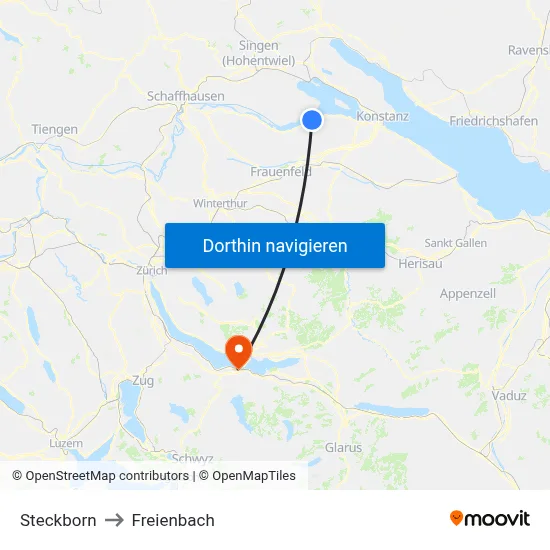 Steckborn to Freienbach map