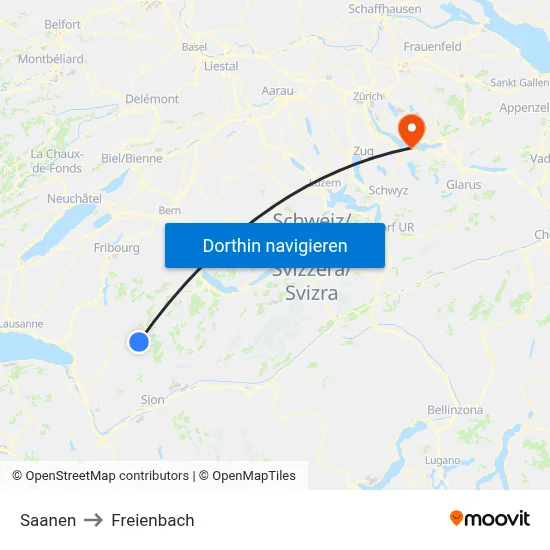 Saanen to Freienbach map