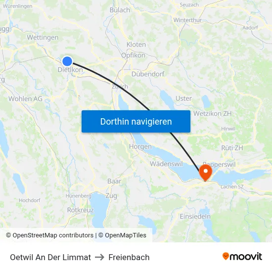 Oetwil An Der Limmat to Freienbach map