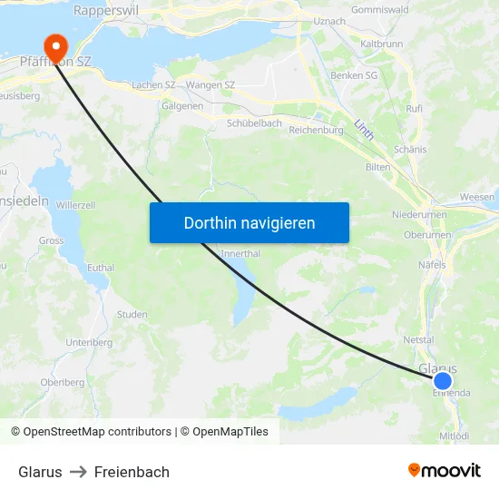 Glarus to Freienbach map