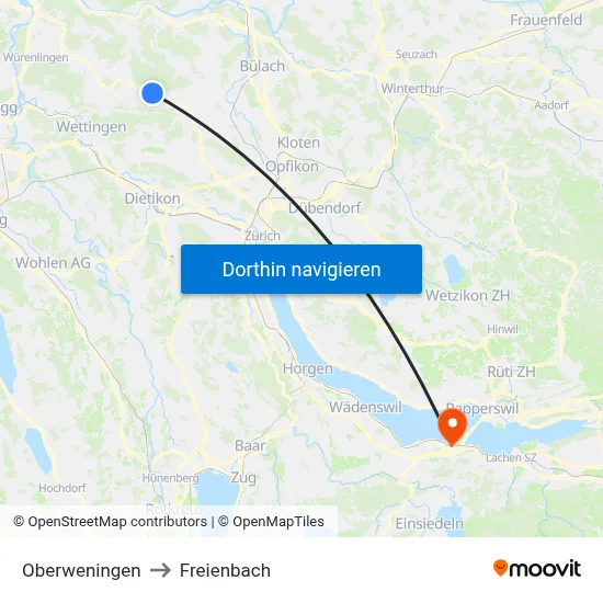 Oberweningen to Freienbach map