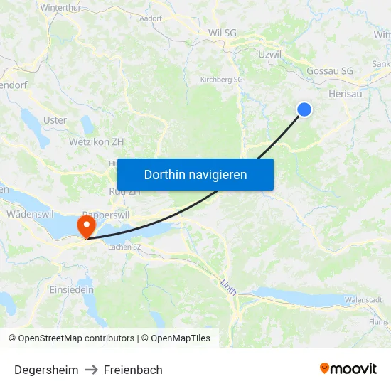 Degersheim to Freienbach map