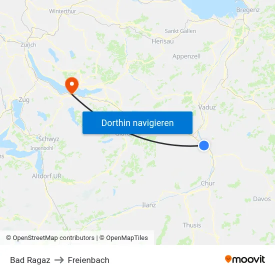 Bad Ragaz to Freienbach map