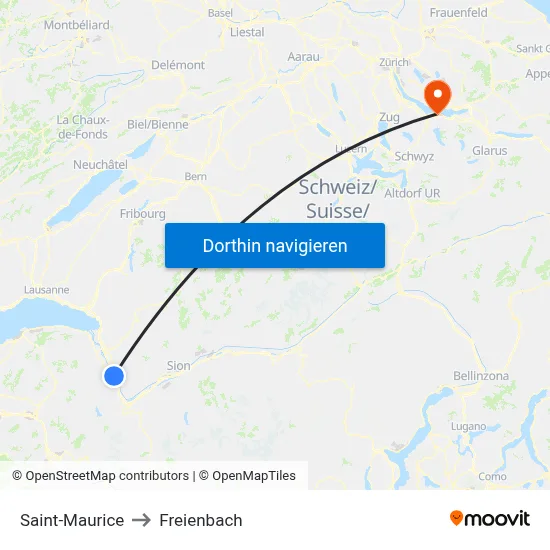 Saint-Maurice to Freienbach map