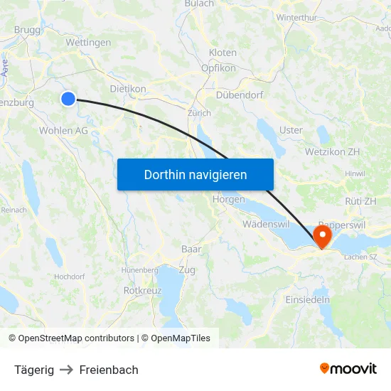 Tägerig to Freienbach map
