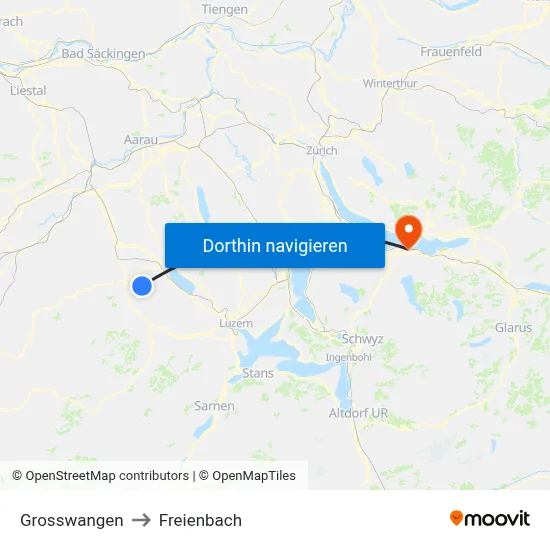 Grosswangen to Freienbach map