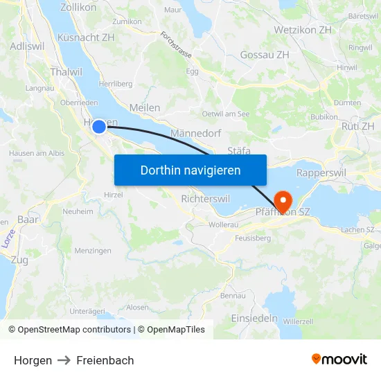 Horgen to Freienbach map