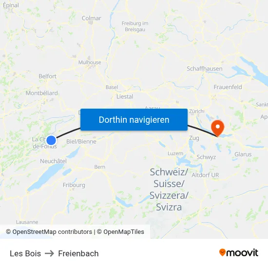 Les Bois to Freienbach map