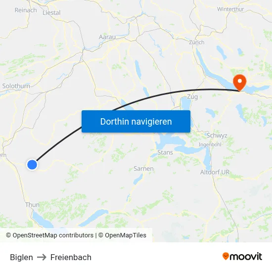 Biglen to Freienbach map