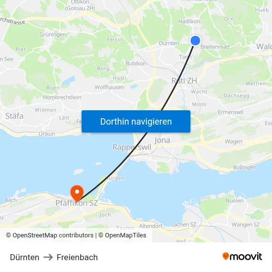 Dürnten to Freienbach map