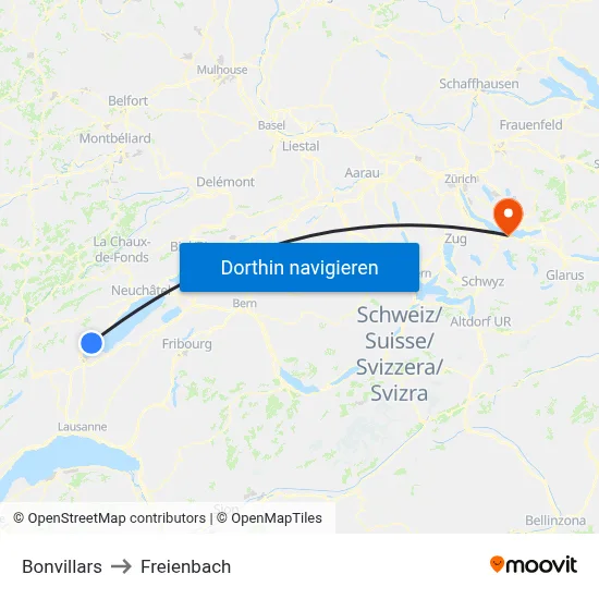 Bonvillars to Freienbach map