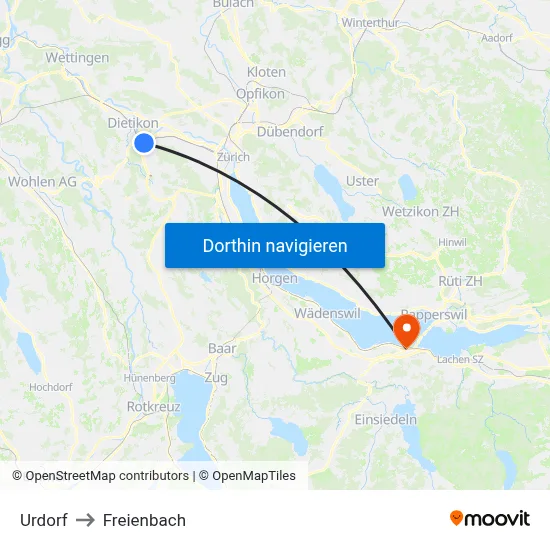 Urdorf to Freienbach map