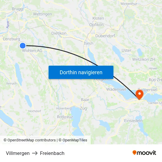 Villmergen to Freienbach map