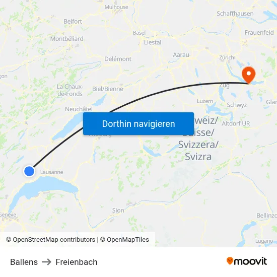 Ballens to Freienbach map