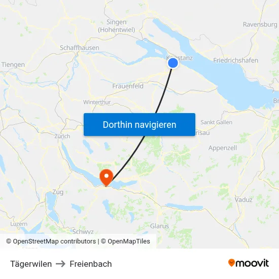 Tägerwilen to Freienbach map