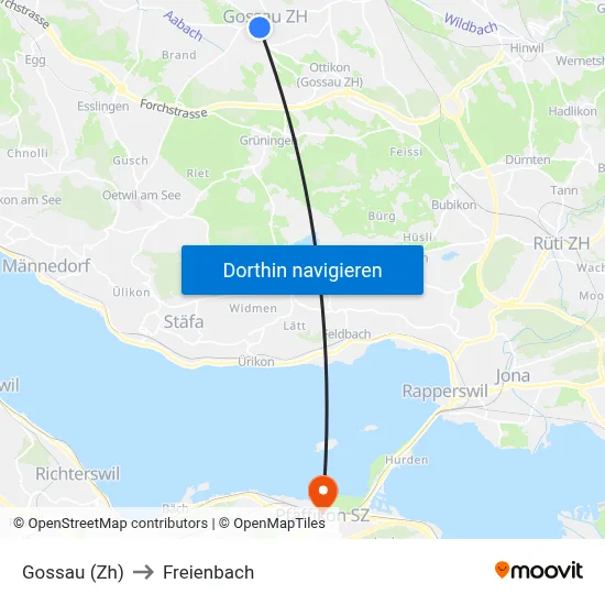 Gossau (Zh) to Freienbach map